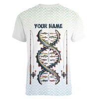 Fishing DNA Women V-Neck T-Shirt Colorful Fish Illustrations on White Scale For Fisherman - Wonder Print Shop