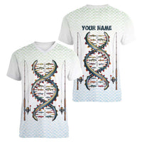 Fishing DNA Women V-Neck T-Shirt Colorful Fish Illustrations on White Scale For Fisherman - Wonder Print Shop