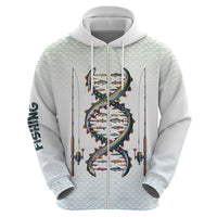 Fishing DNA Zip Hoodie Colorful Fish Illustrations on White Scale For Fisherman - Wonder Print Shop