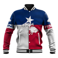 Custom Texas Fishing Baseball Jacket Hooked Fish Graphic - Red White and Blue Theme - Wonder Print Shop