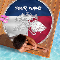Custom Texas Fishing Beach Blanket Hooked Fish Graphic - Red White and Blue Theme - Wonder Print Shop