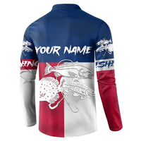 Custom Texas Fishing Button Sweatshirt Hooked Fish Graphic - Red White and Blue Theme - Wonder Print Shop