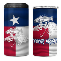 Custom Texas Fishing 4 in 1 Can Cooler Tumbler Hooked Fish Graphic - Red White and Blue Theme - Wonder Print Shop
