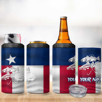 Custom Texas Fishing 4 in 1 Can Cooler Tumbler Hooked Fish Graphic - Red White and Blue Theme - Wonder Print Shop