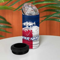 Custom Texas Fishing 4 in 1 Can Cooler Tumbler Hooked Fish Graphic - Red White and Blue Theme - Wonder Print Shop