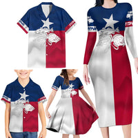 Custom Texas Fishing Family Matching Long Sleeve Bodycon Dress and Hawaiian Shirt Hooked Fish Graphic - Red White and Blue Theme - Wonder Print Shop