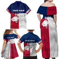 Custom Texas Fishing Family Matching Off Shoulder Maxi Dress and Hawaiian Shirt Hooked Fish Graphic - Red White and Blue Theme - Wonder Print Shop