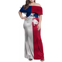 Custom Texas Fishing Family Matching Off Shoulder Maxi Dress and Hawaiian Shirt Hooked Fish Graphic - Red White and Blue Theme - Wonder Print Shop