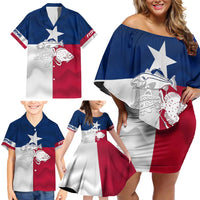 Custom Texas Fishing Family Matching Off Shoulder Short Dress and Hawaiian Shirt Hooked Fish Graphic - Red White and Blue Theme - Wonder Print Shop