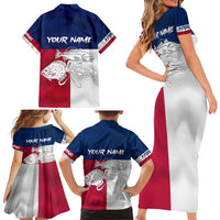 Custom Texas Fishing Family Matching Short Sleeve Bodycon Dress and Hawaiian Shirt Hooked Fish Graphic - Red White and Blue Theme - Wonder Print Shop