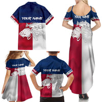 Custom Texas Fishing Family Matching Summer Maxi Dress and Hawaiian Shirt Hooked Fish Graphic - Red White and Blue Theme - Wonder Print Shop
