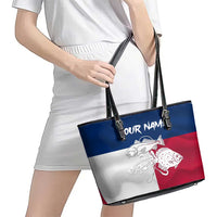 Custom Texas Fishing Leather Tote Bag Hooked Fish Graphic - Red White and Blue Theme - Wonder Print Shop