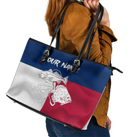 Custom Texas Fishing Leather Tote Bag Hooked Fish Graphic - Red White and Blue Theme - Wonder Print Shop
