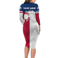 Custom Texas Fishing Long Sleeve Bodycon Dress Hooked Fish Graphic - Red White and Blue Theme - Wonder Print Shop