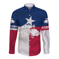 Custom Texas Fishing Long Sleeve Button Shirt Hooked Fish Graphic - Red White and Blue Theme - Wonder Print Shop