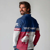 Custom Texas Fishing Long Sleeve Polo Shirt Hooked Fish Graphic - Red White and Blue Theme - Wonder Print Shop