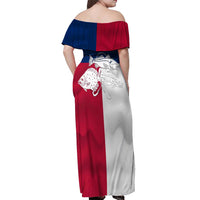 Custom Texas Fishing Off Shoulder Maxi Dress Hooked Fish Graphic - Red White and Blue Theme - Wonder Print Shop