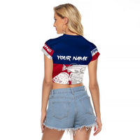 Custom Texas Fishing Raglan Cropped T Shirt Hooked Fish Graphic - Red White and Blue Theme - Wonder Print Shop