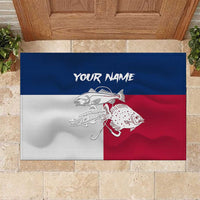 Custom Texas Fishing Rubber Doormat Hooked Fish Graphic - Red White and Blue Theme - Wonder Print Shop