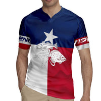 Custom Texas Fishing Rugby Jersey Hooked Fish Graphic - Red White and Blue Theme - Wonder Print Shop