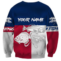 Custom Texas Fishing Sweatshirt Hooked Fish Graphic - Red White and Blue Theme - Wonder Print Shop