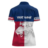 Custom Texas Fishing Women Polo Shirt Hooked Fish Graphic - Red White and Blue Theme - Wonder Print Shop