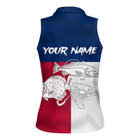 Custom Texas Fishing Women Sleeveless Polo Shirt Hooked Fish Graphic - Red White and Blue Theme - Wonder Print Shop