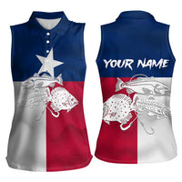 Custom Texas Fishing Women Sleeveless Polo Shirt Hooked Fish Graphic - Red White and Blue Theme - Wonder Print Shop