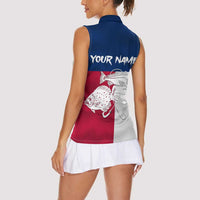 Custom Texas Fishing Women Sleeveless Polo Shirt Hooked Fish Graphic - Red White and Blue Theme - Wonder Print Shop