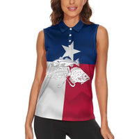 Custom Texas Fishing Women Sleeveless Polo Shirt Hooked Fish Graphic - Red White and Blue Theme - Wonder Print Shop