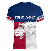 Custom Texas Fishing Women V-Neck T-Shirt Hooked Fish Graphic - Red White and Blue Theme - Wonder Print Shop