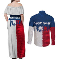 Flag Texas Fishing Couples Matching Off Shoulder Maxi Dress and Long Sleeve Button Shirt Personalized Hanging Fish and Hooks Graphic - Wonder Print Shop