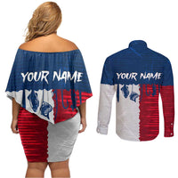 Flag Texas Fishing Couples Matching Off Shoulder Short Dress and Long Sleeve Button Shirt Personalized Hanging Fish and Hooks Graphic - Wonder Print Shop