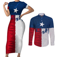 Flag Texas Fishing Couples Matching Short Sleeve Bodycon Dress and Long Sleeve Button Shirt Personalized Hanging Fish and Hooks Graphic - Wonder Print Shop