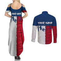 Flag Texas Fishing Couples Matching Summer Maxi Dress and Long Sleeve Button Shirt Personalized Hanging Fish and Hooks Graphic - Wonder Print Shop