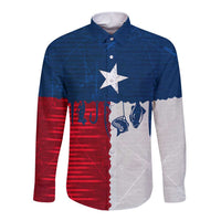 Flag Texas Fishing Long Sleeve Button Shirt Personalized Hanging Fish and Hooks Graphic - Wonder Print Shop