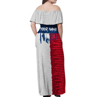 Flag Texas Fishing Off Shoulder Maxi Dress Personalized Hanging Fish and Hooks Graphic - Wonder Print Shop