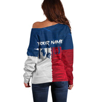 Flag Texas Fishing Off Shoulder Sweater Personalized Hanging Fish and Hooks Graphic - Wonder Print Shop