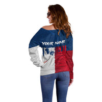Flag Texas Fishing Off Shoulder Sweater Personalized Hanging Fish and Hooks Graphic - Wonder Print Shop