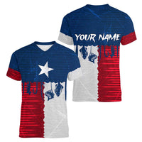 Flag Texas Fishing Women V-Neck T-Shirt Personalized Hanging Fish and Hooks Graphic - Wonder Print Shop