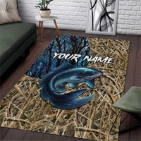 Catfish Fishing Personalized Area Rug Blue Bass and Camo Reeds Background - Wonder Print Shop