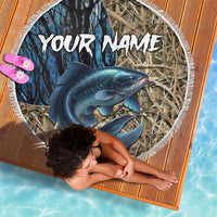 Catfish Fishing Personalized Beach Blanket Blue Bass and Camo Reeds Background - Wonder Print Shop