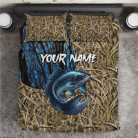 Catfish Fishing Personalized Bedding Set Blue Bass and Camo Reeds Background - Wonder Print Shop