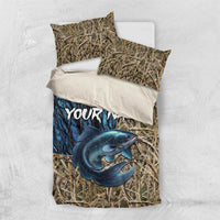 Catfish Fishing Personalized Bedding Set Blue Bass and Camo Reeds Background - Wonder Print Shop