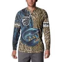 Catfish Fishing Personalized Button Sweatshirt Blue Bass and Camo Reeds Background - Wonder Print Shop