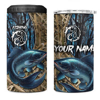 Catfish Fishing Personalized 4 in 1 Can Cooler Tumbler Blue Bass and Camo Reeds Background - Wonder Print Shop