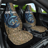 Catfish Fishing Personalized Car Seat Cover Blue Bass and Camo Reeds Background - Wonder Print Shop