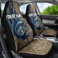 Catfish Fishing Personalized Car Seat Cover Blue Bass and Camo Reeds Background - Wonder Print Shop