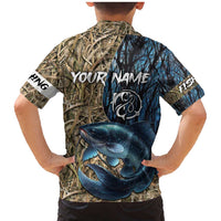 Catfish Fishing Personalized Family Matching Mermaid Dress and Hawaiian Shirt Blue Bass and Camo Reeds Background - Wonder Print Shop