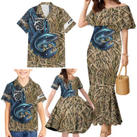 Catfish Fishing Personalized Family Matching Mermaid Dress and Hawaiian Shirt Blue Bass and Camo Reeds Background - Wonder Print Shop